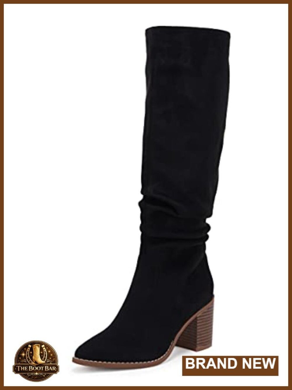 Women's Faux Suede Pointed Toe Mid Chunky Heel Knee High Boots with Side Zipper